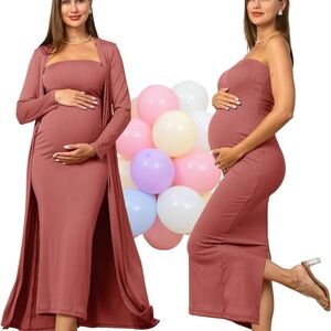 Pink Long Sleeve Maxi Dress Set